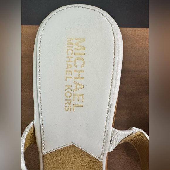 Women’s Michael Kors Jules White Leather Suede Signature Logo Luxury Heels - Picture 8 of 11